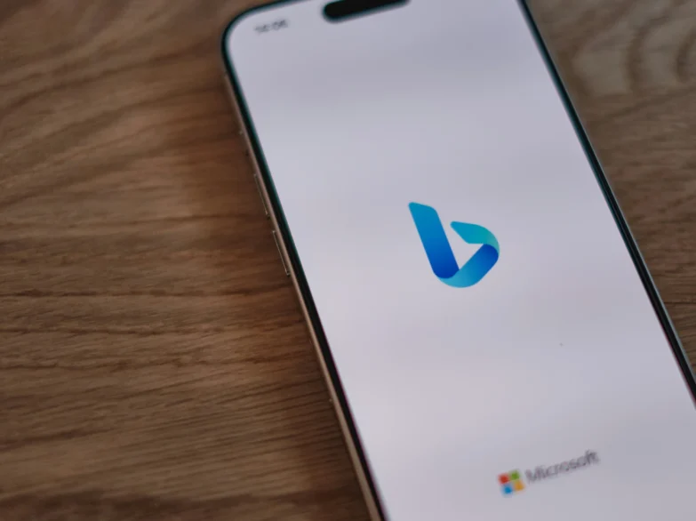 Mobile phone displaying the bing logo.