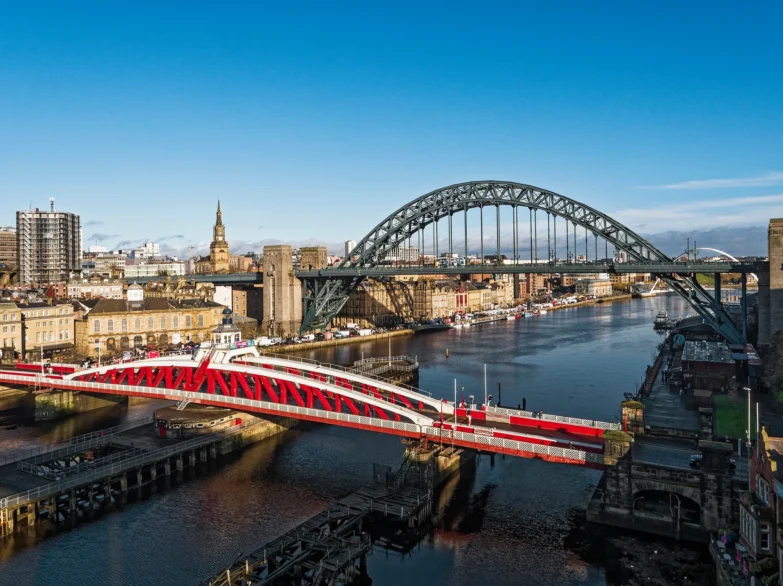 Swing and Tyne Bridges, Newcastle upon Tyne on a sunny day.